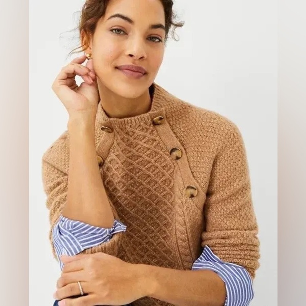 New Ann Taylor Sz XS ANN TAYLOR Raglan Button Mockneck Raglan - Picture 2 of 6